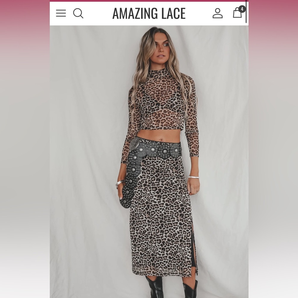 WILD ABOUT MY OUTFIT MESH LEOPARD TWO PIECE SET- size medium